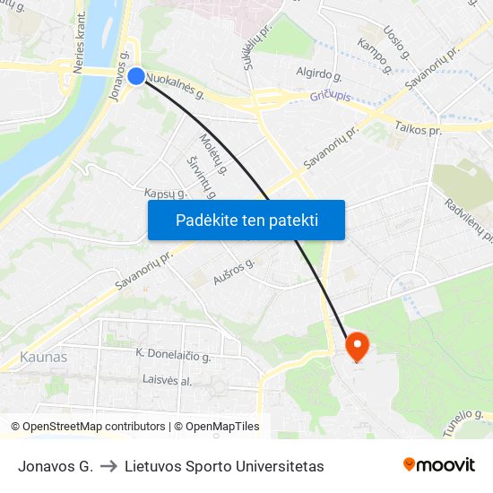Jonavos G. to Lietuvos Sporto Universitetas map