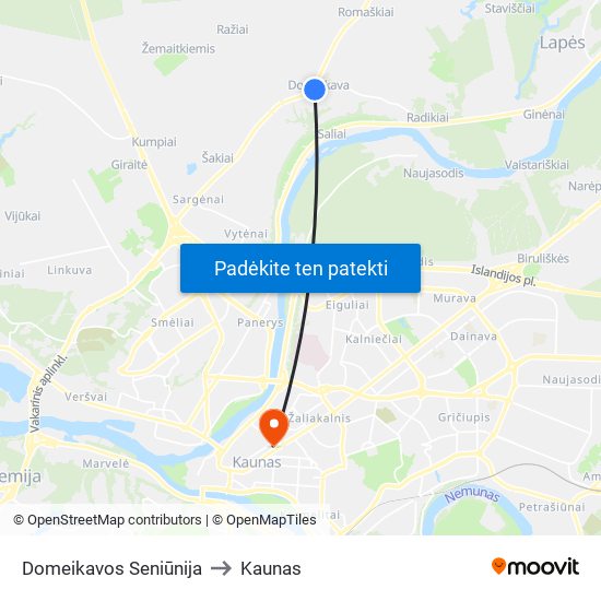 Domeikavos Seniūnija to Kaunas map
