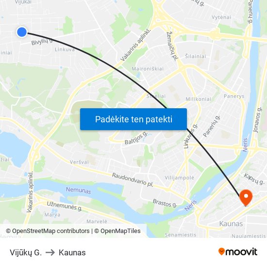 Vijūkų G. to Kaunas map