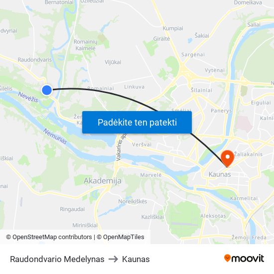 Raudondvario Medelynas to Kaunas map