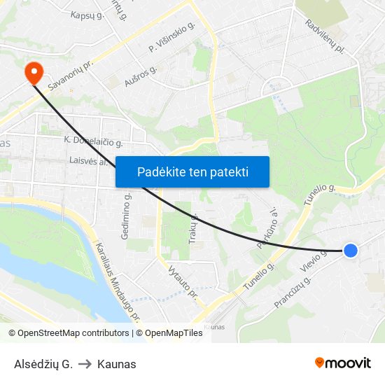 Alsėdžių G. to Kaunas map