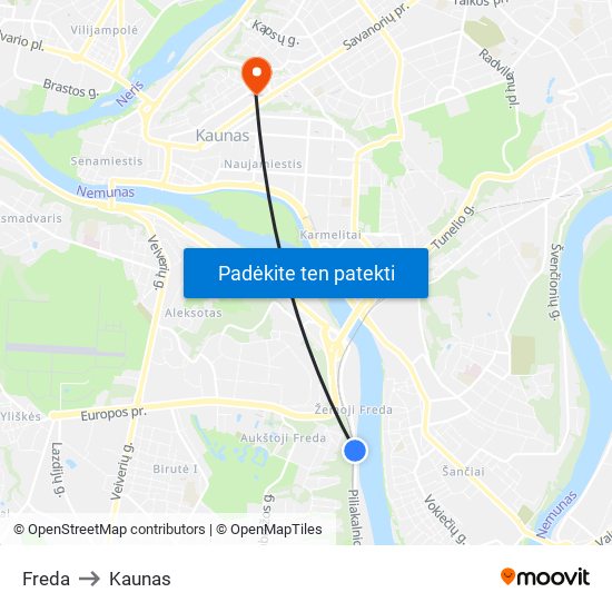 Freda to Kaunas map
