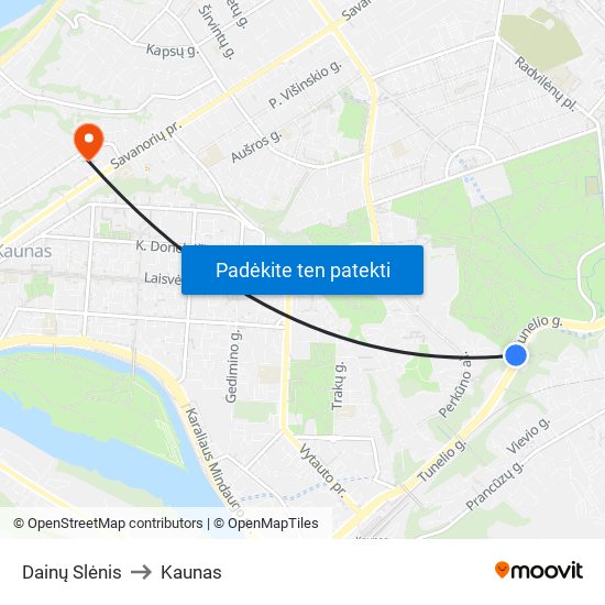 Dainų Slėnis to Kaunas map