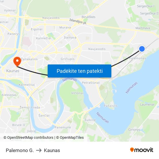 Palemono G. to Kaunas map