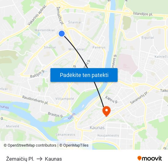 Žemaičių Pl. to Kaunas map
