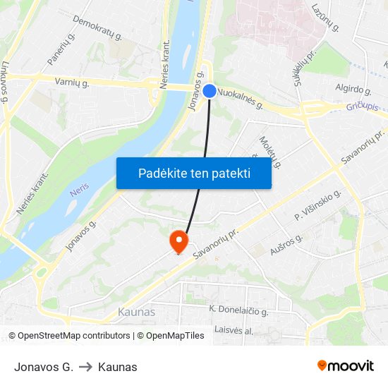 Jonavos G. to Kaunas map