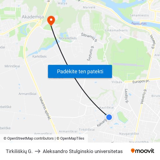 Tirkiliškių G. to Aleksandro Stulginskio universitetas map