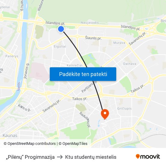 „Pilėnų“ Progimnazija to Ktu studentų miestelis map