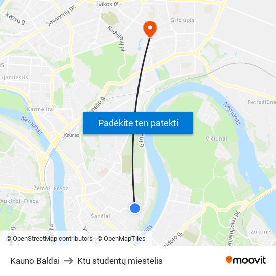 Kauno Baldai to Ktu studentų miestelis map