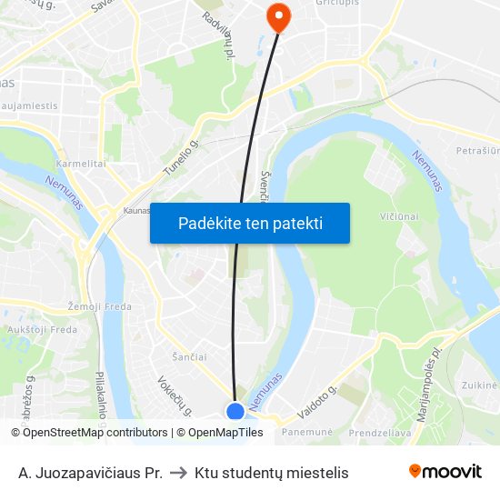 A. Juozapavičiaus Pr. to Ktu studentų miestelis map