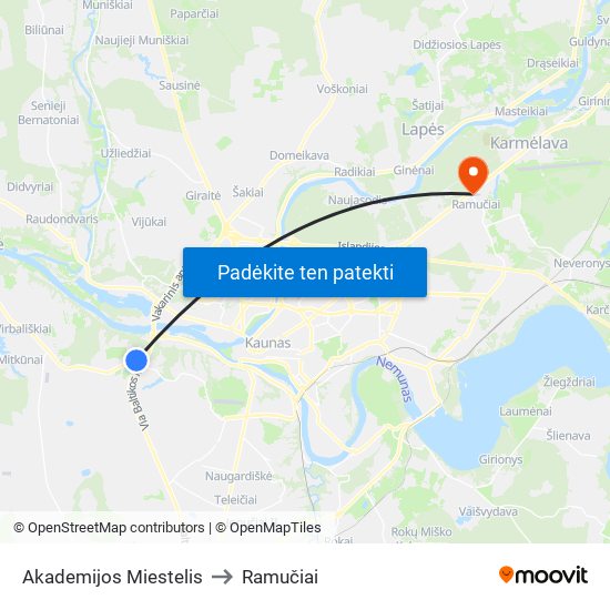 Akademijos Miestelis to Ramučiai map