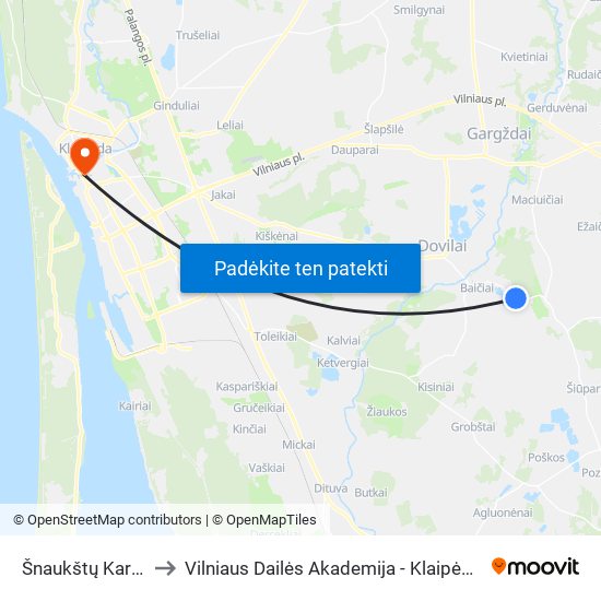 Šnaukštų Karjerų St. to Vilniaus Dailės Akademija - Klaipėdos Fakultetas map