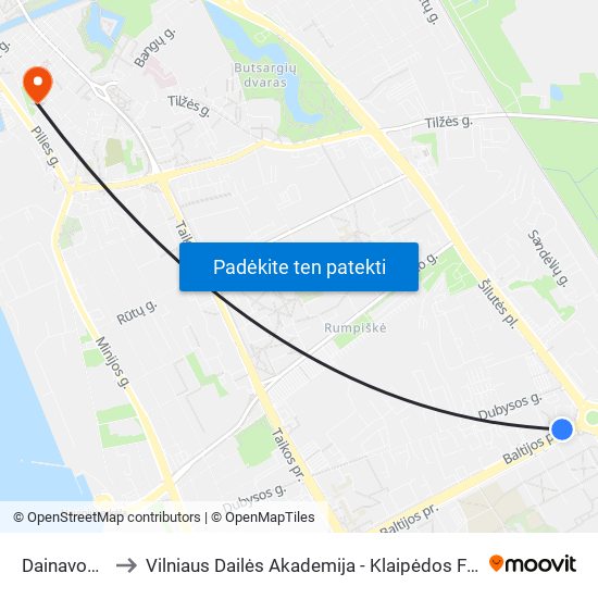 Dainavos St. to Vilniaus Dailės Akademija - Klaipėdos Fakultetas map