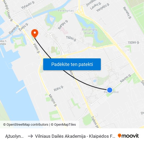 Ąžuolyno St. to Vilniaus Dailės Akademija - Klaipėdos Fakultetas map