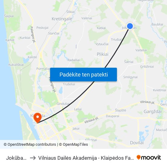 Jokūbavas to Vilniaus Dailės Akademija - Klaipėdos Fakultetas map