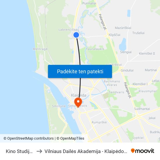 Kino Studijos St. to Vilniaus Dailės Akademija - Klaipėdos Fakultetas map