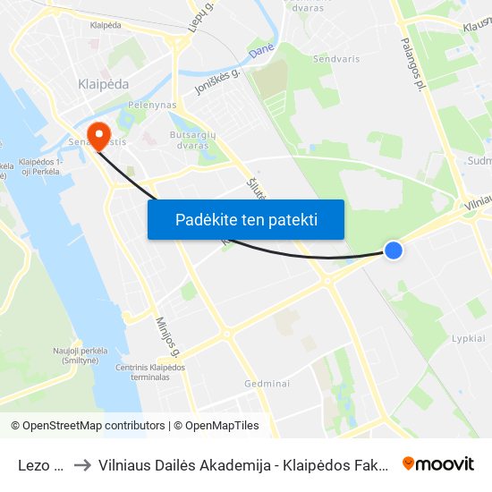 Lezo St. to Vilniaus Dailės Akademija - Klaipėdos Fakultetas map