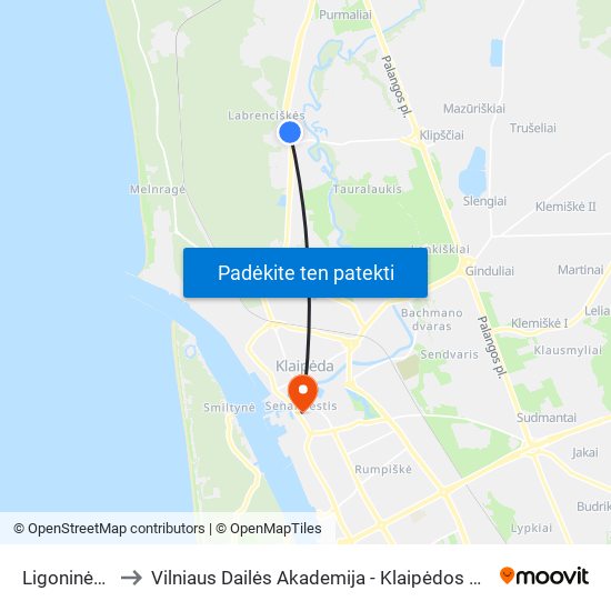 Ligoninės St. to Vilniaus Dailės Akademija - Klaipėdos Fakultetas map
