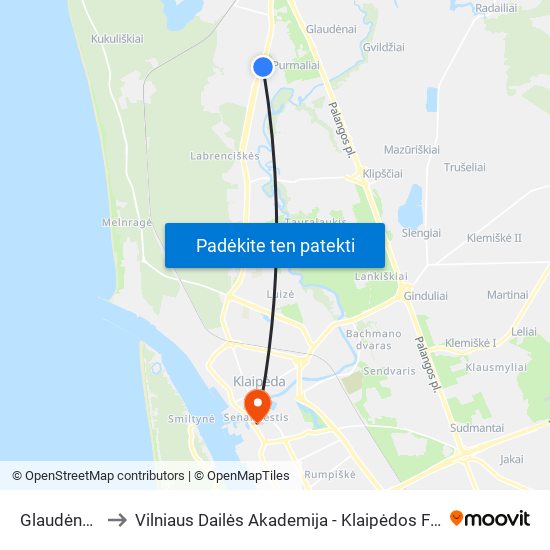 Glaudėnų St. to Vilniaus Dailės Akademija - Klaipėdos Fakultetas map