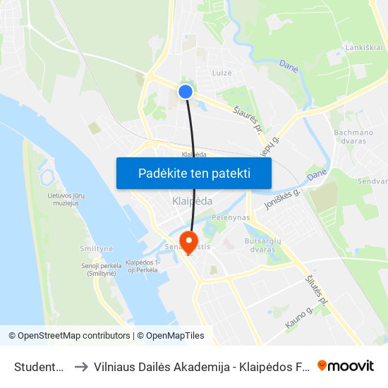 Studentų St. to Vilniaus Dailės Akademija - Klaipėdos Fakultetas map