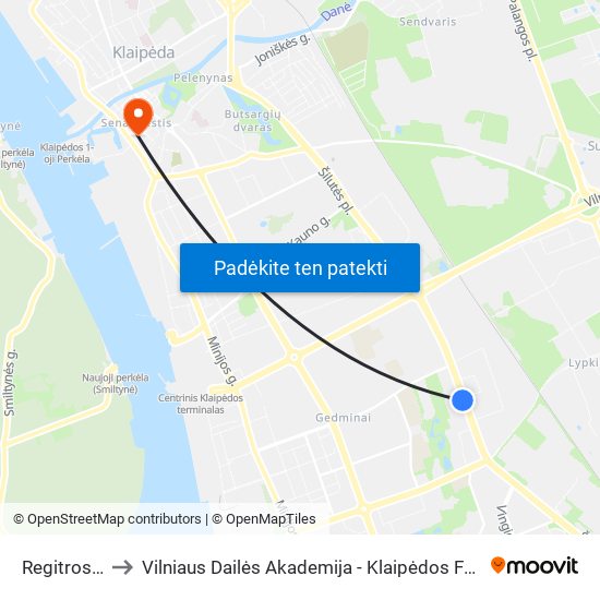 Regitros St. to Vilniaus Dailės Akademija - Klaipėdos Fakultetas map