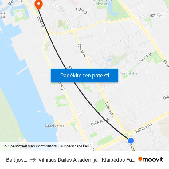 Baltijos St. to Vilniaus Dailės Akademija - Klaipėdos Fakultetas map