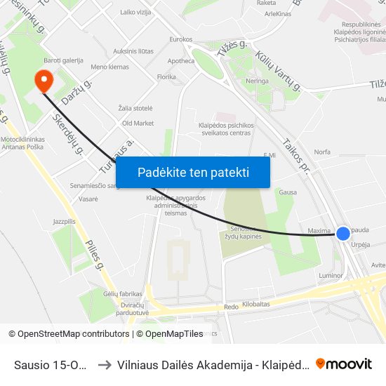 Sausio 15-Osios St. to Vilniaus Dailės Akademija - Klaipėdos Fakultetas map