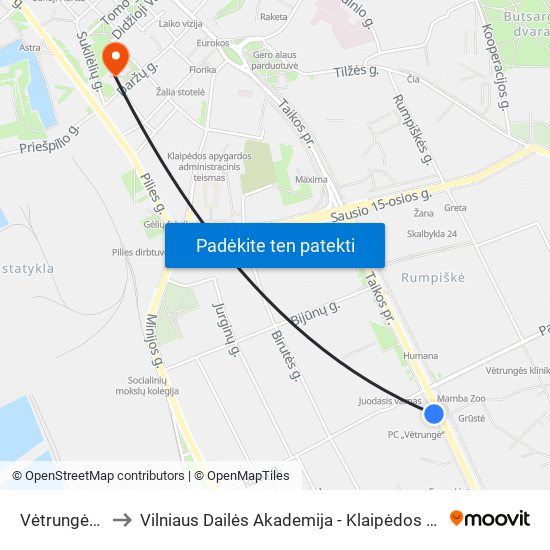 Vėtrungės St. to Vilniaus Dailės Akademija - Klaipėdos Fakultetas map