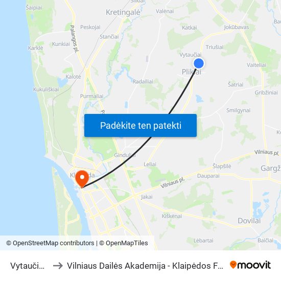 Vytaučių St. to Vilniaus Dailės Akademija - Klaipėdos Fakultetas map
