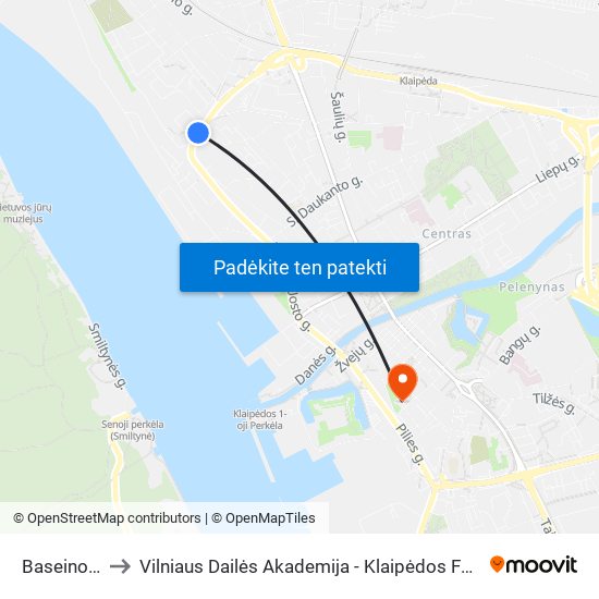 Baseino St. to Vilniaus Dailės Akademija - Klaipėdos Fakultetas map