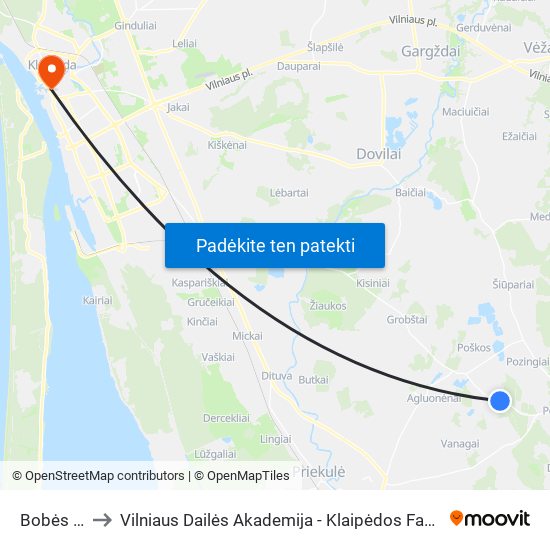 Bobės St. to Vilniaus Dailės Akademija - Klaipėdos Fakultetas map