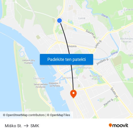 Miško St. to SMK map