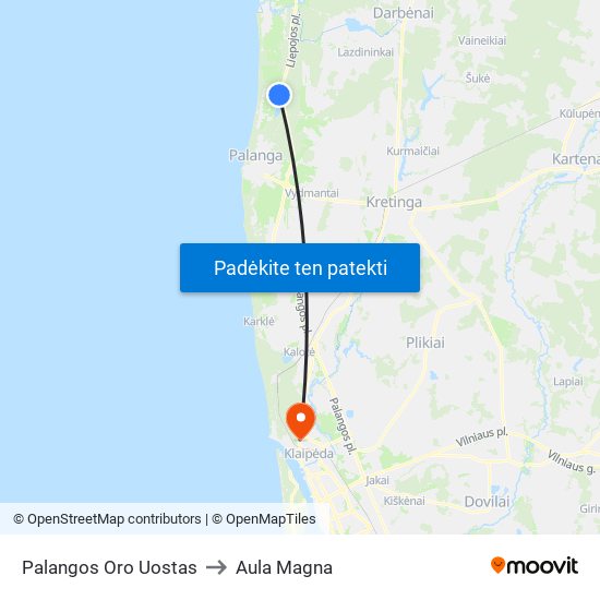 Palangos Oro Uostas to Aula Magna map