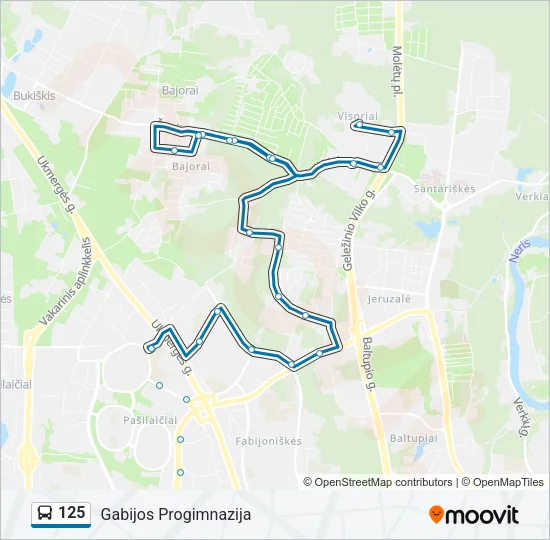 125 autobusas kelionės žemėlapis