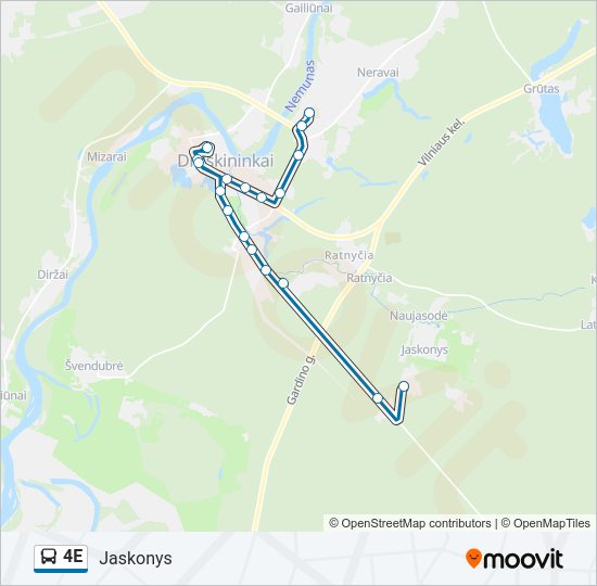 4E autobusas kelionės žemėlapis