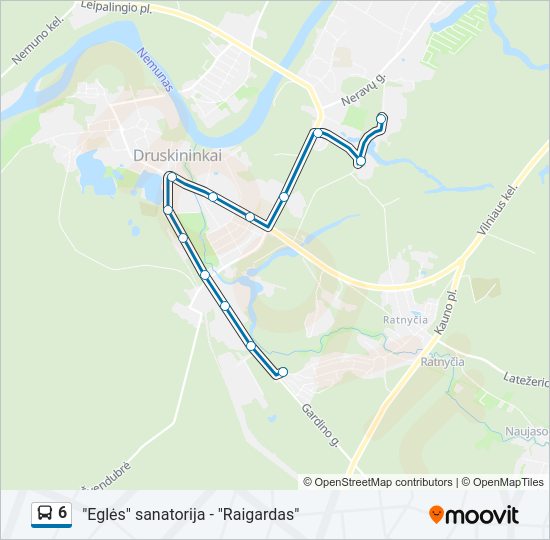 6 autobusas kelionės žemėlapis