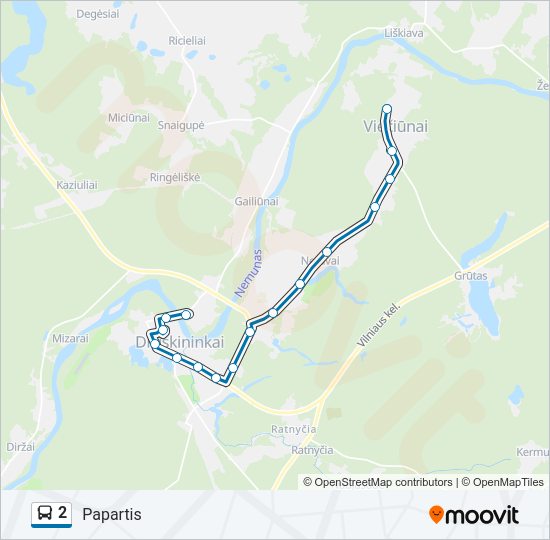 2 autobusas kelionės žemėlapis