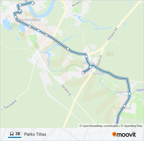 3B autobusas kelionės žemėlapis