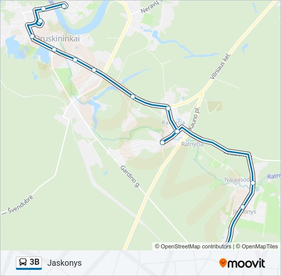 3B autobusas kelionės žemėlapis