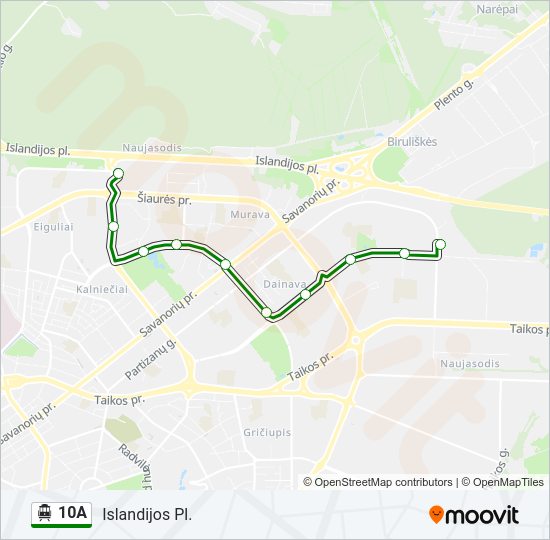 10A Troleibusas kelionės žemėlapis