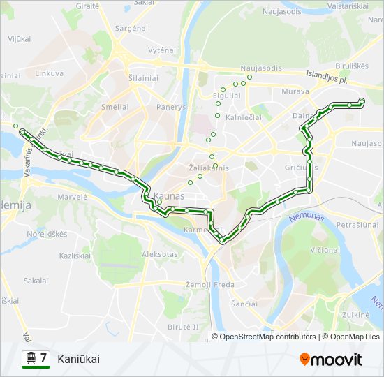 7 Troleibusas kelionės žemėlapis