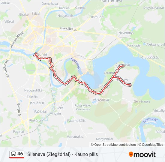 46 autobusas kelionės žemėlapis