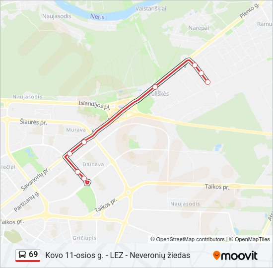 69 autobusas kelionės žemėlapis