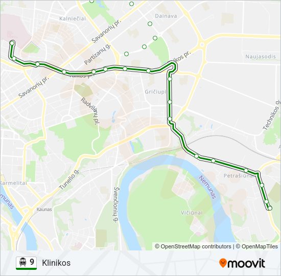 9 Troleibusas kelionės žemėlapis
