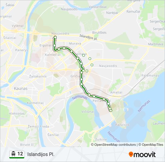 12 Troleibusas kelionės žemėlapis