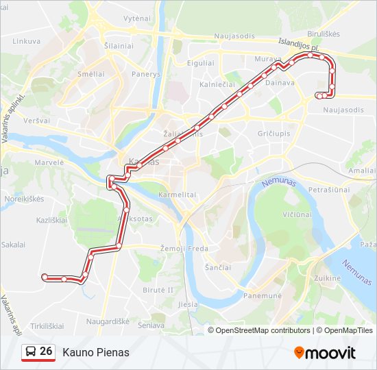 26 autobusas kelionės žemėlapis