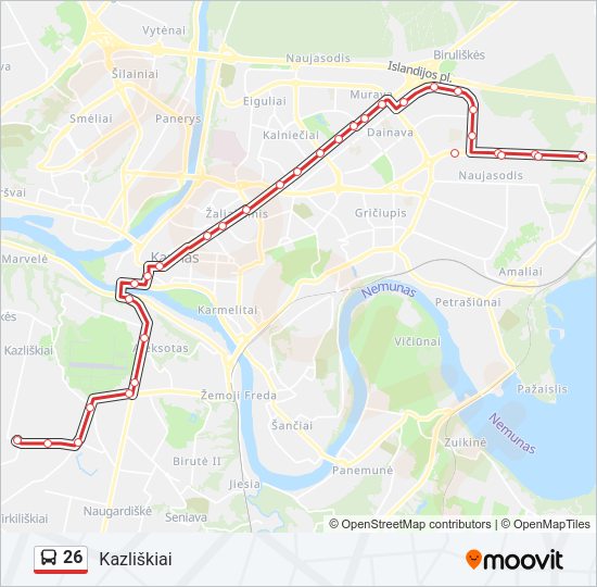 26 autobusas kelionės žemėlapis
