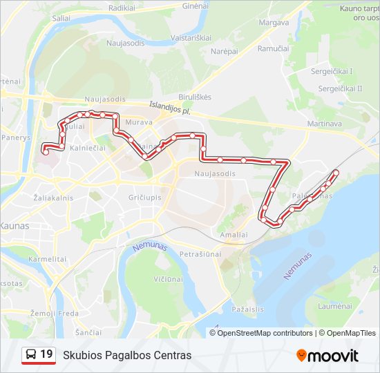 19 autobusas kelionės žemėlapis