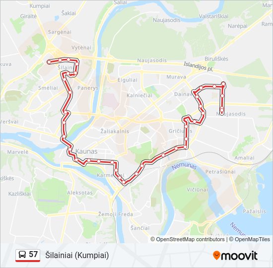 57 autobusas kelionės žemėlapis