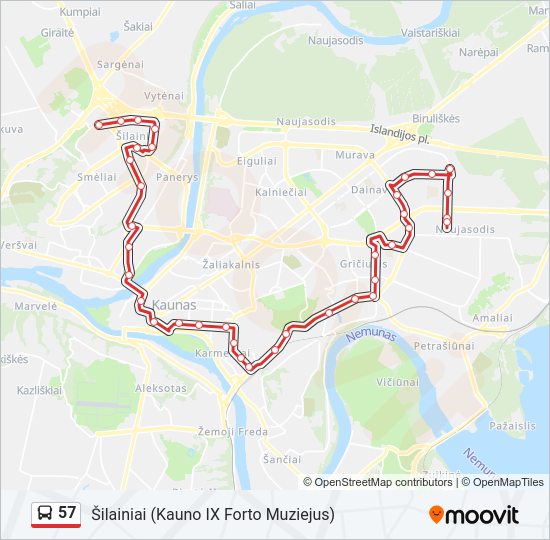57 autobusas kelionės žemėlapis